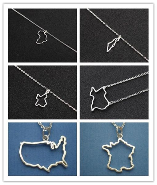 Gold Silver African Map Charm Chain Colar Irlanda Israel France American Austrila Nigeria Síria Barbados Porto Rico País WO4971240