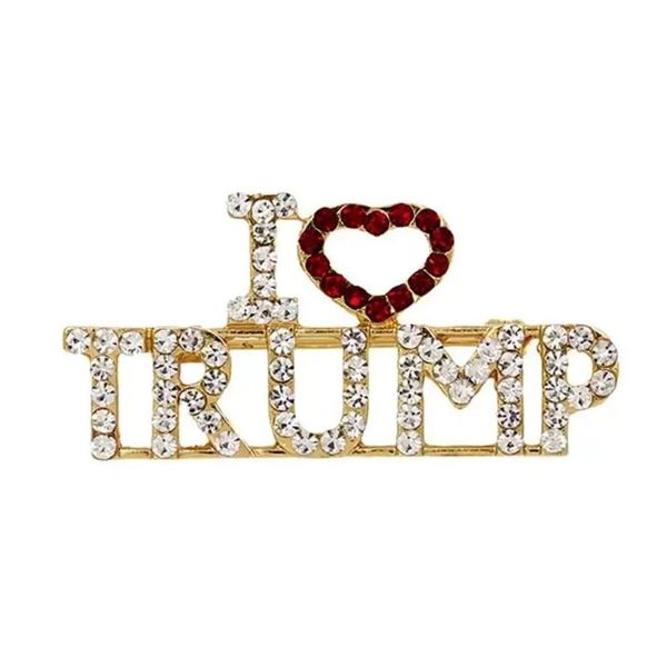 Artes e artesanato Eu amo Trump strass broche pinos artesanato para mulheres glitter letras de cristal casaco vestido jóias broches novo ss1223 d otfgp