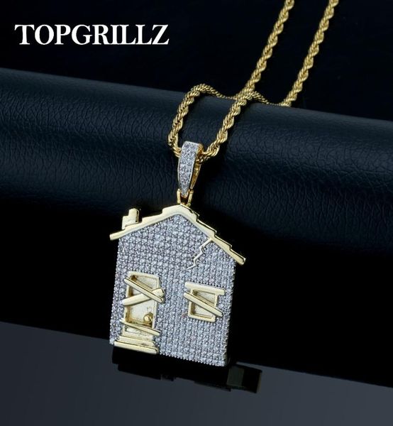 Collana con ciondolo TRAP House da uomo Catene con zirconi cubici ghiacciati Materiale in rame Hip HopPunk Oro argento Colore con ciondoli Gioielli6445483