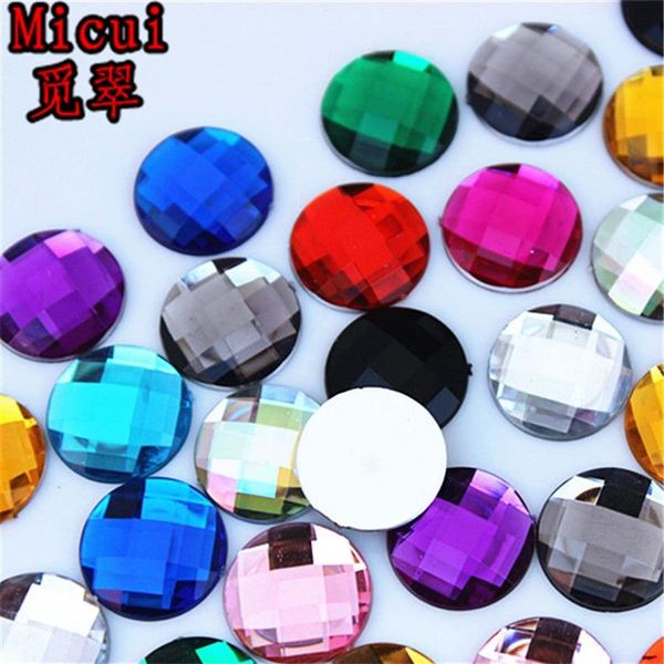 Micui 200 peças 14mm cristal redondo com parte traseira lisa mistura de cores acrílicas strass cola em cristais de strass pedras gemas sem furo para joias craf202a