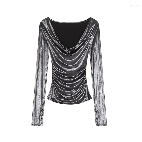 Maglioni da donna Colletto altalena argento nero Top a maniche lunghe Autunno Ragazza Slim Fit Dimagrante Senso del design Maglieria Sexy ad alta resistenza