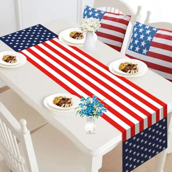 Flaggen, amerikanisches Unabhängigkeitstag-Banner, Flaggen, Leinen-Tischläufer, Heim-Restaurant-Dekoration, Zwerg-Langstreifen-Tischdecke, Wohnzimmer, Kaffee
