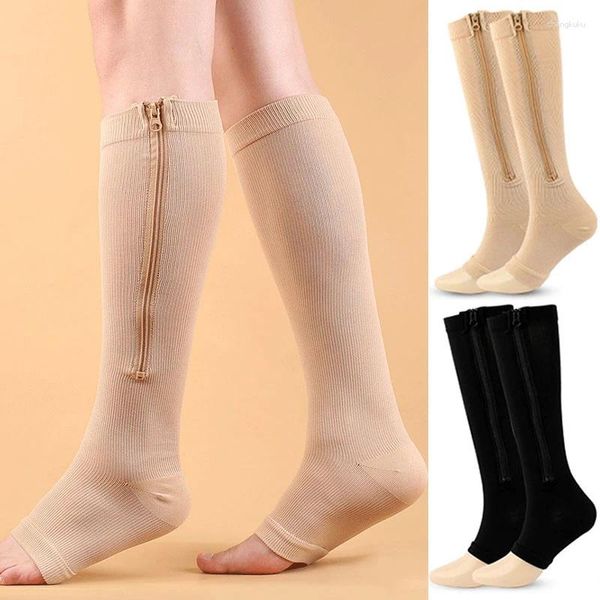 Calzini da donna 1 paio di calze a compressione Sport pressione cerniera lunga da ciclismo supporto per gambe professionale spesso