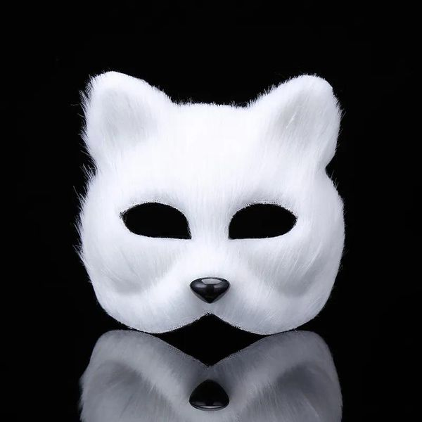 Maschere da festa in plastica bianca per capelli corti, balli di danza, maschera di volpe, feste cosplay, metà superiore del viso, maschere di Halloween, costume in maschera per gatti