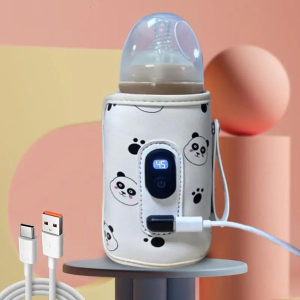 Aquecedor de garrafas USB para leite de bebê com display LCD Cobertura de isolamento de alimentação Aquecedor de enfermagem para viagens e camping 231225