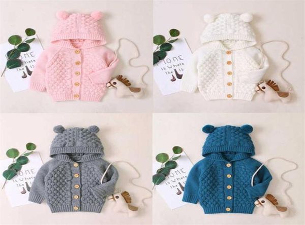 Neugeborenen Baby Kleidung Herbst Nette Ohr Mit Kapuze Tops Säuglings Baby Mädchen Kleidung Langärmelige Pullover Stricken Jacke für Jungen weichen Mantel G1271992