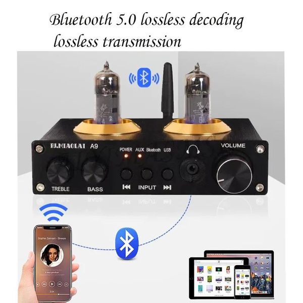 Mixer EKCLE DLHiFi Bluetooth 5,0 6K4 Rohr Vorverstärker NE5532 AUX USB RCA HIFI stereo Mini kopfhörer Vorverstärker 16300ohm für Verstärker