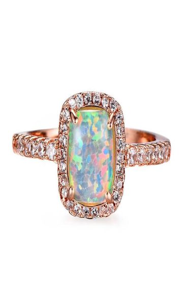 Anéis de casamento geométrico quadrado pedra anel de noivado simples moda branco azul verde opala vintage rosa cor de ouro para mulheres 4185659