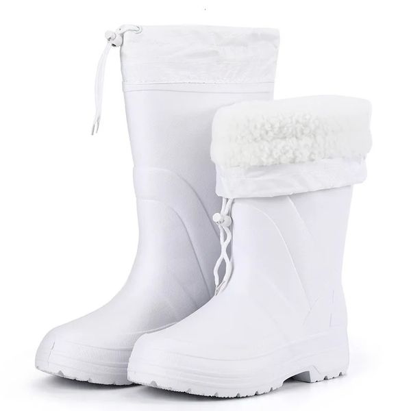 Adicionar veludo mantendo altas copas para homens EVA antiderrapante botas de chuva de algodão para homens e sapatos impermeáveis para mulheres 231226