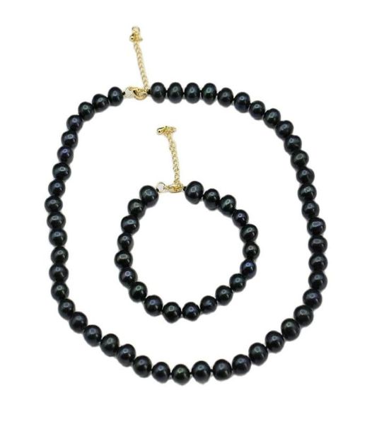 Real natural pavão azul preto redondo pérola colar pulseira define presente simples para senhora meninas 4653932
