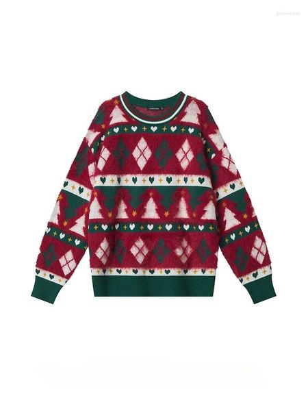 Erkek Sweaters Sonbahar Kış Retro O-Neck Noel Teması Tasarım Erkekler ve Kadınlar Tembel Stil Gevşek Çift Küleyler Örme Üstler