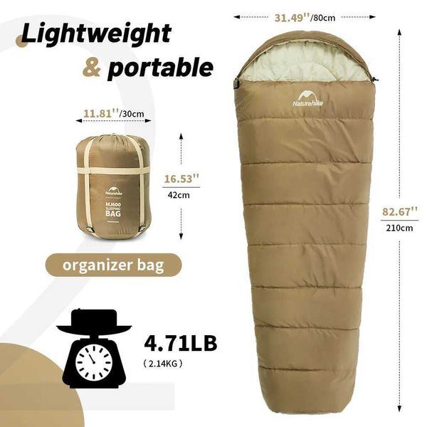 Sacos de dormir Naturehike Camping Saco de dormir MJ300 MJ600 Ultraleve à prova d'água 4 estações Mochila Sacos de dormir ao ar livre, viagens, caminhadasL23