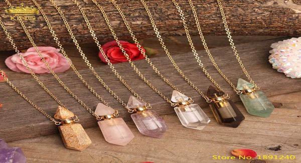 Delicate Crystal Essential Oil Diffufer Jewelry White Pink Amethysts Quartz Hexagonal Perfume Bottle Pendant Necklace Women7872137