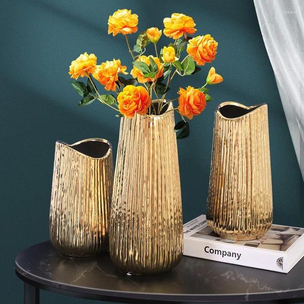 Vasen Nordic Style Gold Keramikvase Wohnzimmer Schlafzimmer Desktop Blumenarrangement Kunst Getrocknete Heimdekoration Zubehör