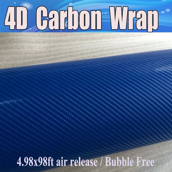 Adesivi Vinile in fibra di carbonio blu 4D Come pellicola blu in fibra di carbonio lucida realistica per l'involucro dell'auto con bolle d'aria libere 4.98x98ft Dimensioni 1.52x30m