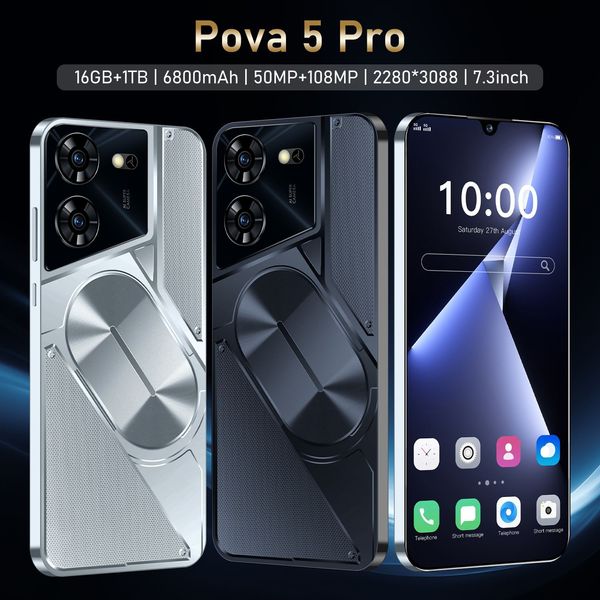 2024 Neues Original Pova 5 Pro Smartphone 7,3 Zoll 16 GB + 1 TB Android 13.0 Große Akkukapazität 8000 MAh 5G Dual-SIM-Karte Mobiltelefon Globale Version Mobiltelefon