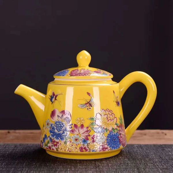 Keramik emaillierte farbige Teekanne Kung Fu Tee-Set farbig bemalte Wasserkanne Teetasse Deckel Schüssel beheizter Wasserkocher Infuser Teekanne Ton 231225