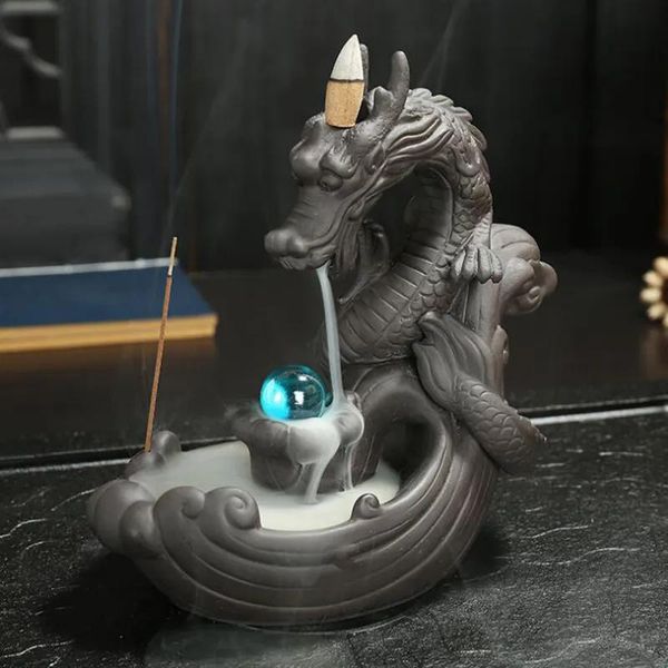 Lamps Dragon Handgefertigter Keramik-Rückfluss, buddhistischer Räucherstäbchenhalter, Räuchergefäß, Aromatherapie, Rauch, Rückfluss, Räucherstäbchen