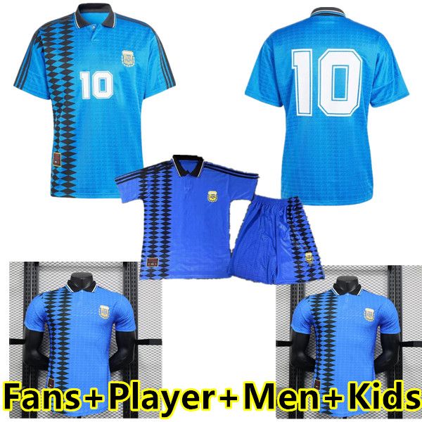 1994 Argentinien Retro-Fußballtrikot Maradona Spielerversion Kempes Batistuta Riquelme HIGUAIN KUN AGUERO CANIGGIA AIMAR 94 Auswärts-Fußballtrikots Herren Kinder