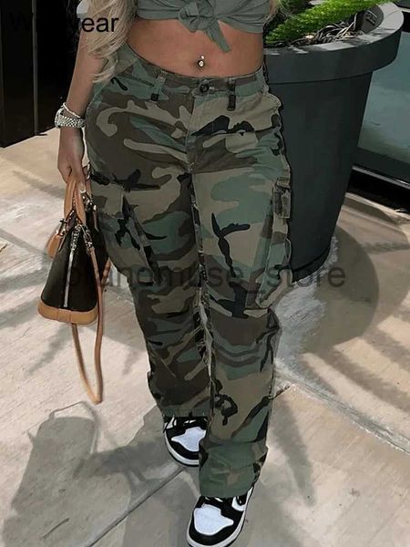 Damesbroeken Capri Hoge taille Camouflagebroek Nachtcluboutfits Dames herfst camouflage Cargo Losse zweet Wijde broeken Y2K Kleding Streetwear Joggers J231226