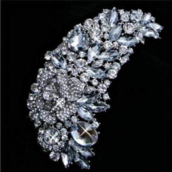 4 75 Zoll Riesige Größe Klare Kristall Brosche Strass Diamante Braut Brosche Dame Rose Blume Pin229N