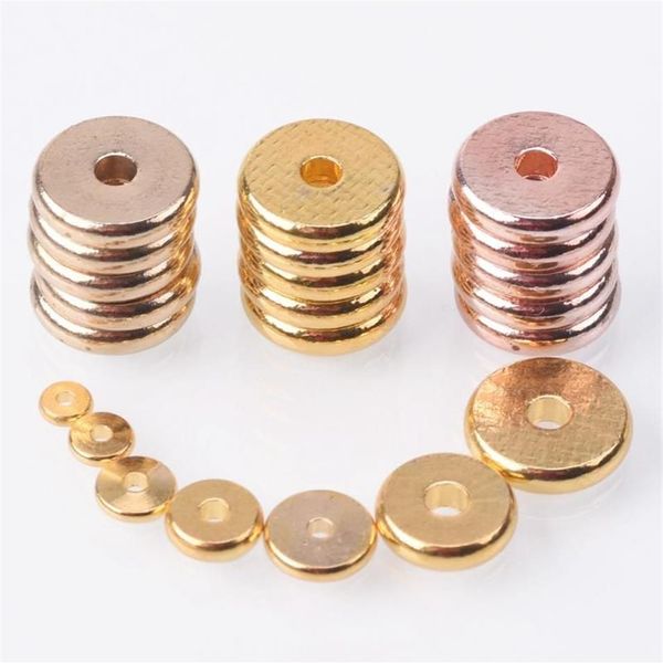 Andere massive Messing-Metall-Gold-Rose, flache runde Form, 4 mm, 6 mm, 8 mm, 10 mm, 12 mm, 14 mm, lose Distanzperlen, Los zur Schmuckherstellung2180