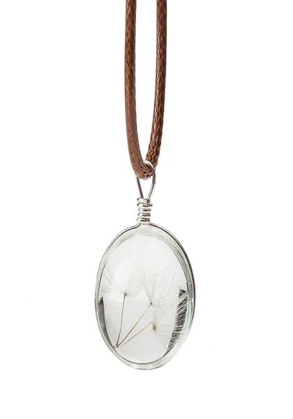 Ожерелье из натурального семени одуванчика с кристаллами для мужчин и женщин, стеклянная круглая подвеска ручной работы, кожаная цепочка, уникальное женское ювелирное изделие Gift3121089