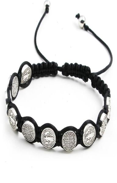 Bracciale con medaglia fatto a mano con fili di San Benedetto, rosario intrecciato, moneta con perline, croce, classici, braccialetti di preghiera, gioielli religiosi cattolici7743692