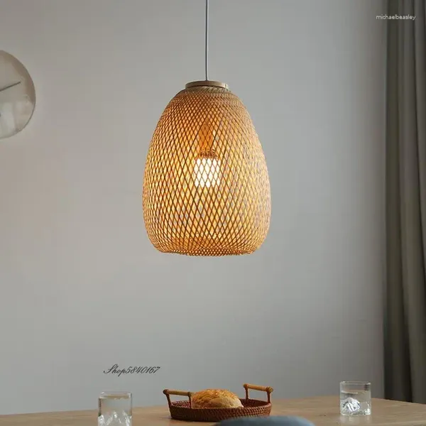 Lâmpadas pendentes vintage lâmpada de bambu sala de jantar iluminação luzes simples para decoração de restaurante estilo japonês e27 luminária de suspensão