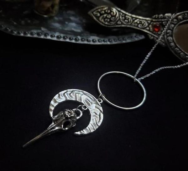 Morrigan lua deusa corvo crânio colar gótico r jóias pagão celestial bruxa feminino presente 2021 pingente moda longo colares5468126