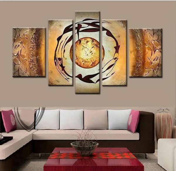 Gemälde gerahmt 5 Panel großes handgemaltes modernes abstraktes Ölgemälde auf Leinwand Home Wohnzimmer Dekor Bild Wandkunst AMP6