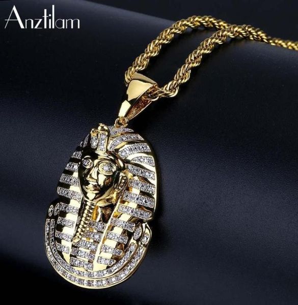 Hochwertige Hip Hop Iced Out Ägyptischer Pharao Anhänger Halsketten Gold Silber Farbe Lange Gliederketten Für Männer Schmuck8286332