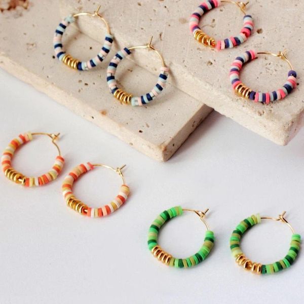 Creolen Go2boho Candy Multi Color Heishi Clay Perlenstapel Goldenes Stück Boho Trendy Handgefertigte Perlen für Frauen 2024