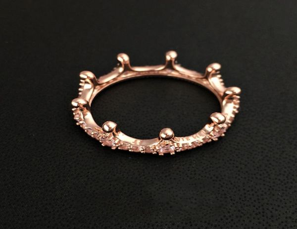 Novo anel de coroa banhado a ouro rosa 18K com caixa de presente original de diamante CZ para anéis de joias de prata esterlina 925 feminino4978558