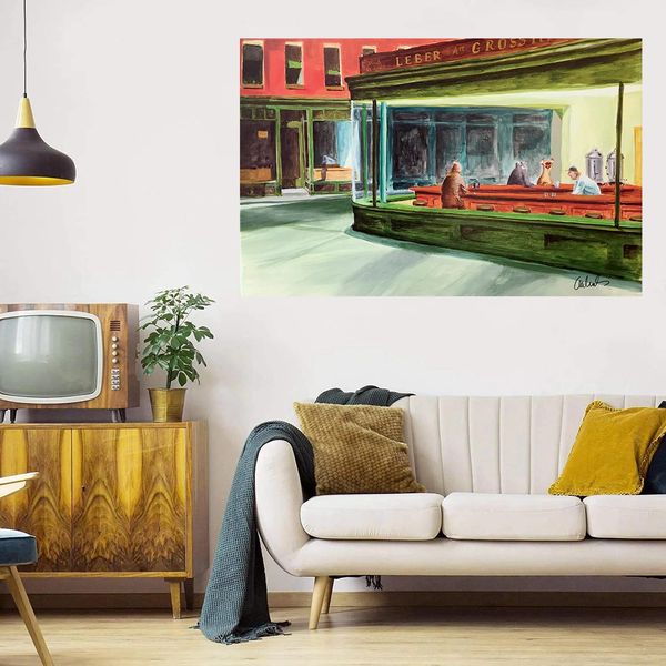 Gemälde Nighthawks Home Decor Großes Ölgemälde auf Leinwand, handgemaltes HD-Druck-Wandkunstbild, individuelle Anpassung ist akzeptabel 21070512