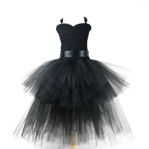 Mädchen Kleider Mädchen Schwarz Schleppende Tutu Kleid Kinder Häkeln Abend Tüll Träger Ballkleid Kinder Geburtstag Party Bankett Kostüm