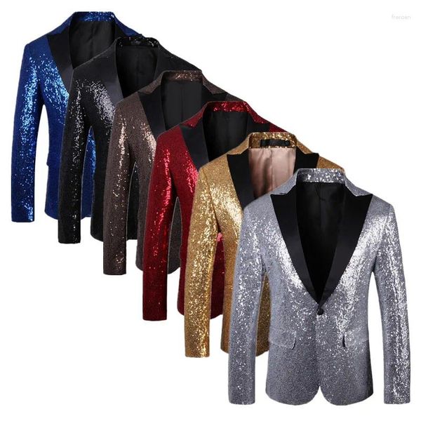 Ternos masculinos moda homens lantejoulas terno jaqueta preto / ouro vermelho luxo único breasted baile de formatura vestido blazers casacos