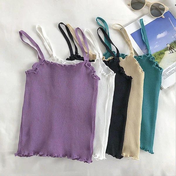 Damen-Tanks, langweiliger Honig, einfarbig, Crop-Top, Damen, gestrickt, schlank, essbarer Baum, Sommerkleidung für kurze Zeit, All-Match-Tanktops