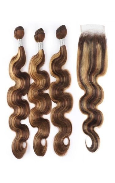 Ishow Destaque 427 Pacotes de Cabelo Humano Com Fechamento Onda Do Corpo Extensões de Cabelo Virgem 34 pcs Com Fechamento de Renda Colorido Ombre Wefts9942694