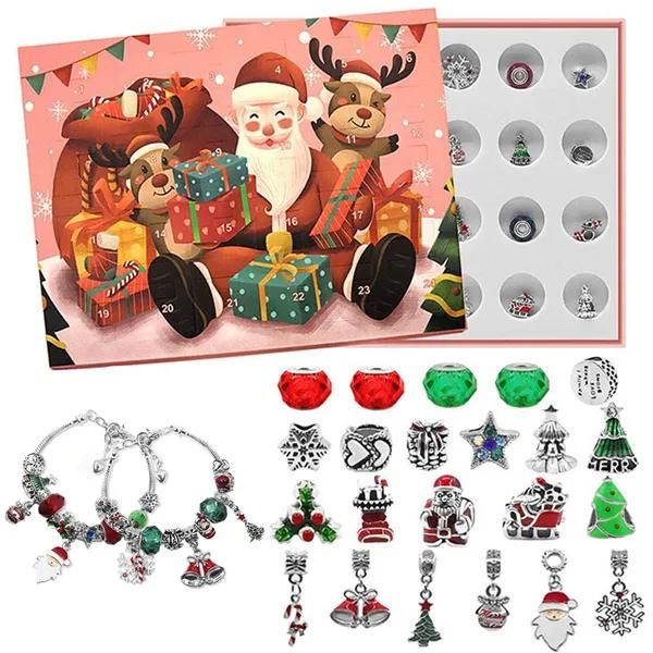 Decorazioni 2021 Calendario dell'Avvento di Natale Regali di Natale fai da te Braccialetti di gioielli con ciondoli Kit per realizzare collane per ragazze Regalo di Natale