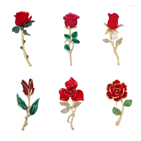 Broches SHMIK Clássico Rosa Flor Esmalte Pinos para Mulheres Meninas Festa de Casamento Planta Vintage Emblemas Corsage Retro Lady Pin Presente