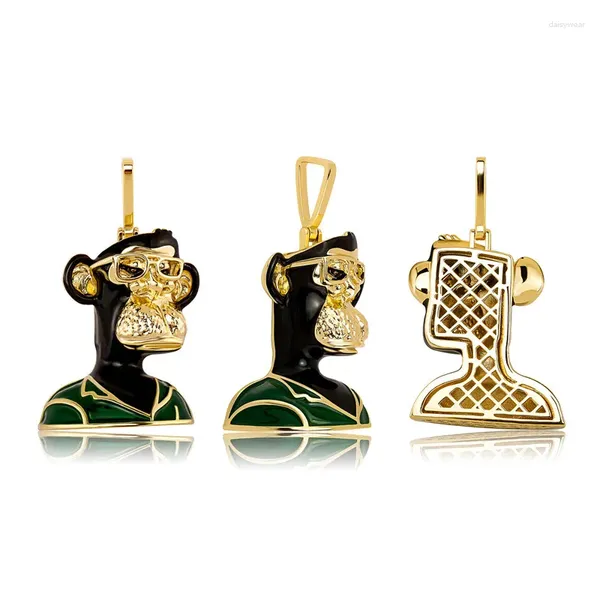 Colares de pingente Hip Hop Iced Out Cartoon NFT Monkey Colar Banhado a Ouro Bling Mens Jóias Presente