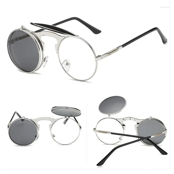 Sonnenbrille Steampunk Gothic Flip UP Runde Frauen Männer Mode Klassisches Design Punk Sonnenbrille Retro Vintage Männlich Weiblich Brillen