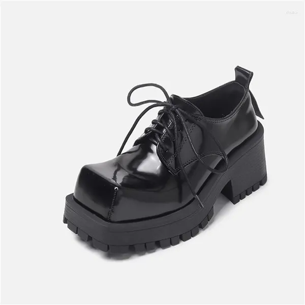 Scarpe eleganti da donna punta quadrata in pelle Mary Janes ragazze JK uniforme tacco alto pompe con plateau stringate Oxford con fondo spesso femminile