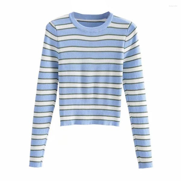 Maglioni da donna 2023 Donna Primavera Autunno Jersey Casual Maglione girocollo a righe Maglione lavorato a maglia Lady Maglione corto Maglieria a maniche lunghe Top