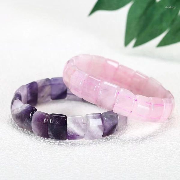 Link pulseiras pedra natural roxo ametista rosa quartzo quadrado contas pulseira feminina elegante energia cura cristal pulseira moda jóias