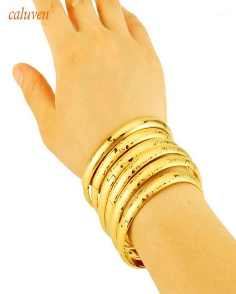 LIEBE 6 teile/los 8 MM Dubai Armreifen Neue Offene Größe Laser Gold Farbe Armreifen für Frauen Äthiopischen Armbänder Mädchen Gift12273350