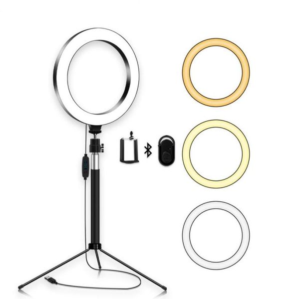 Atualizar anel de luz led 8quot com bastão de selfie para vídeo do youtube e maquiagem mini câmera de mesa suporte de luz suporte de telefone celular 1303076