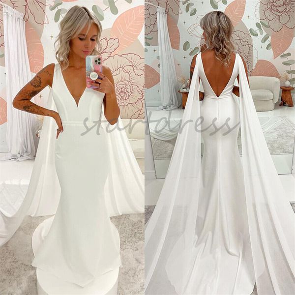 Ziviles Boho-Gatsby-Hochzeitskleid, elegantes Dubai-Arabisch, mit Flügelärmeln, Meerjungfrau, Strandbrautkleid 2024, sexy V-Ausschnitt, neueste britische Brautkleider im Landhausstil, koreanische Novias