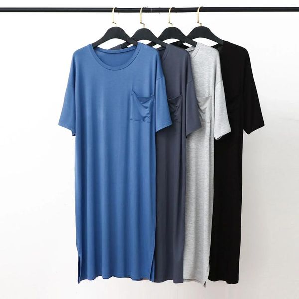 Мужская одежда для сна, халат, мужская тонкая пижама с короткими рукавами, универсальная летняя ночная рубашка 2023, ночная рубашка из модала, большая